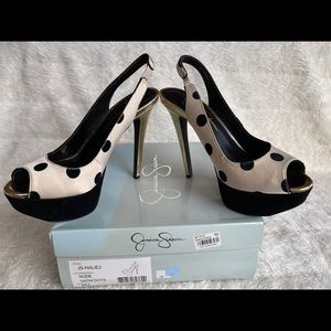Jessica Simpson polka dot nude heals